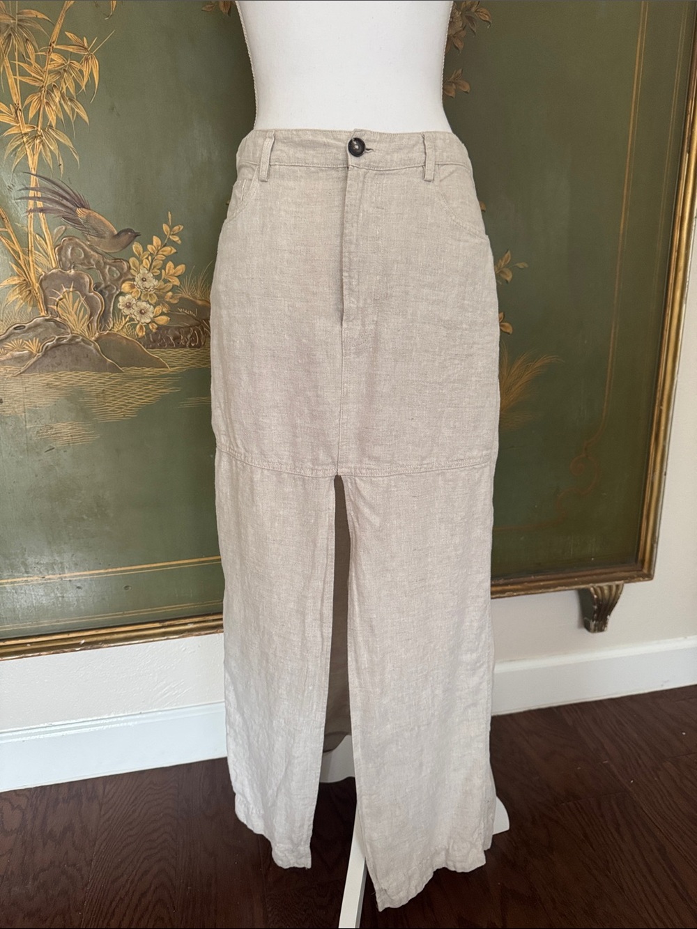 Reformation Natural Linen Maxi Skirt Size 6 High Slit Beige Oatmeal Minimalist